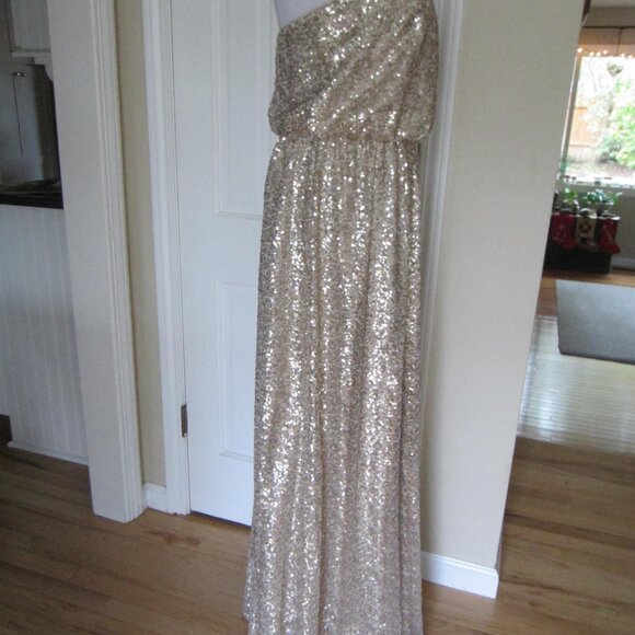 NWT $199.95 DAVID’S BRIDAL Allover Sequin Blouson Tank Bridesmaid Gold Dress 10 - Picture 5 of 11